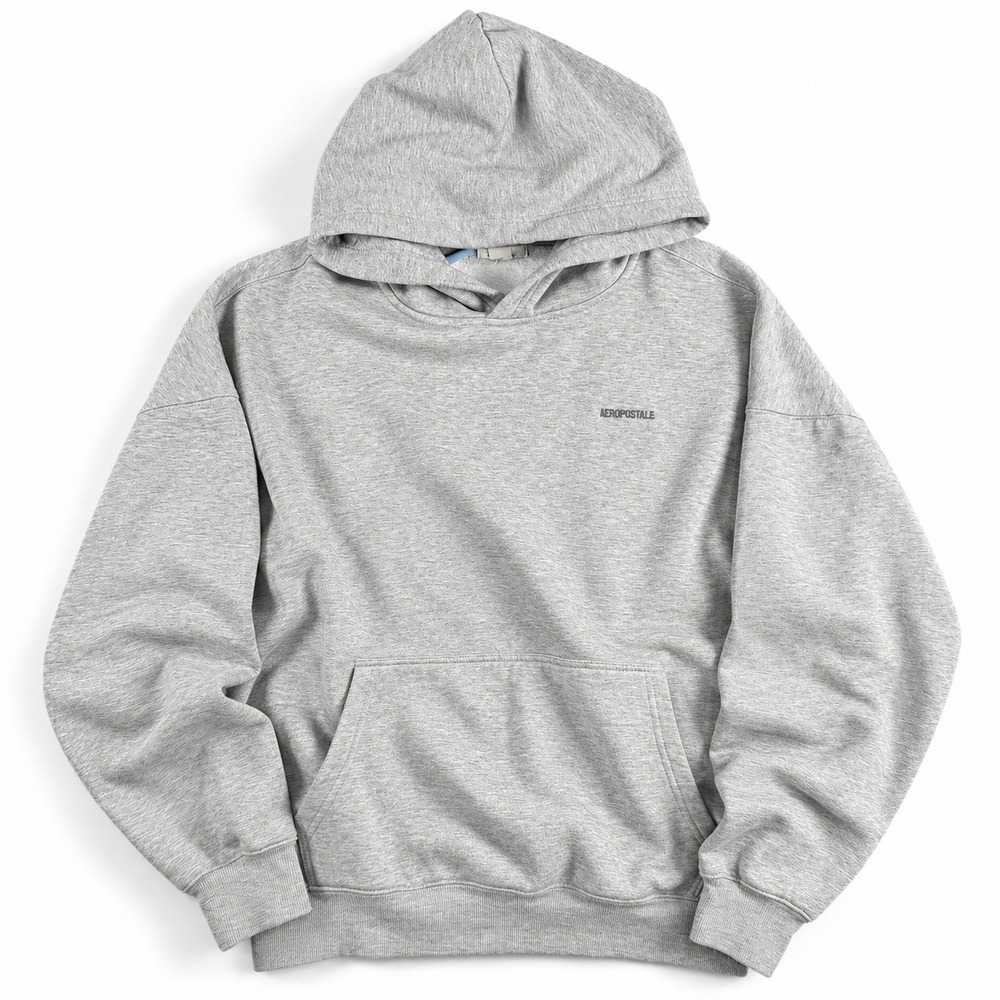 Aeropostale‎ Womens L G Gray Pullover Hoodie Sweatshirt Logo Kangaroo Pocket